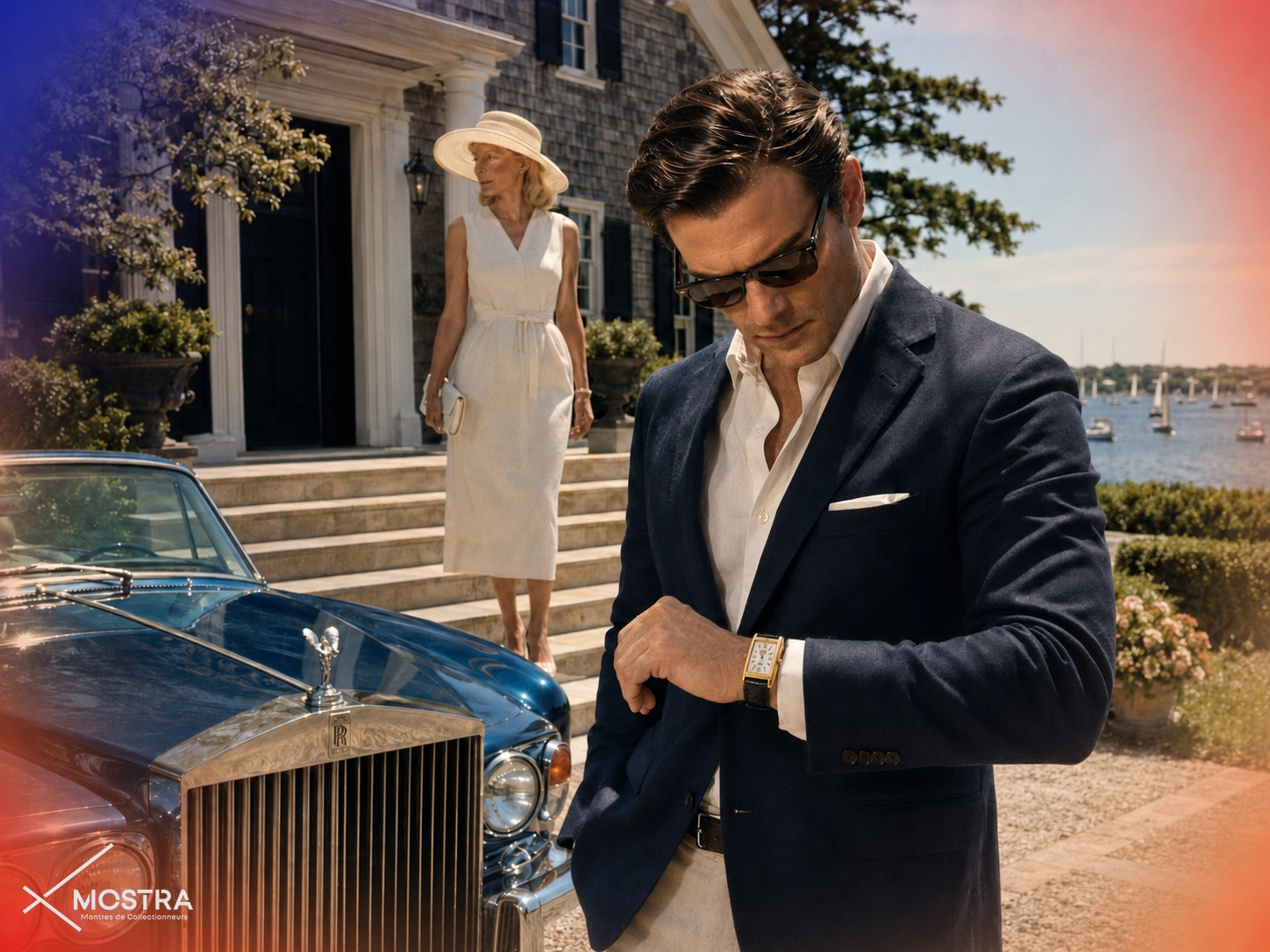 vue d'un homme élégant en train de lire l'heure sur sa cartier tank américaine