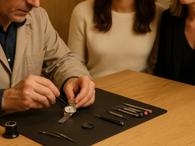 Changement de pile de montre à quartz à l'Atelier Mostra à Aix-en-Provence